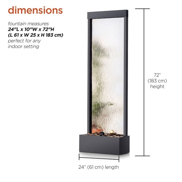 Silver Mirror Fountain w/ Decorative Stones & Halogen Light