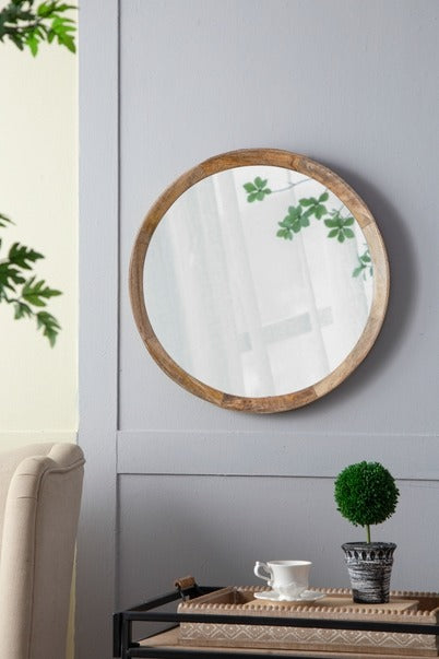 D20x1.5" Transitional Decor Style Mango Wood Wall Mirror