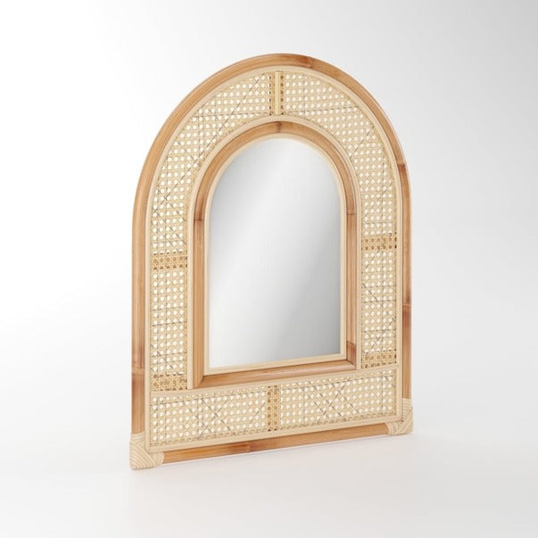 Rattan Wall Mirror, Wall Mounted or Leaning Boho Arch Mirror