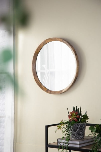 D20x1.5" Transitional Decor Style Mango Wood Wall Mirror