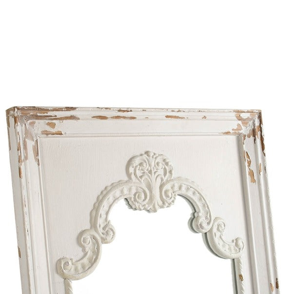 French Country Distressed White Mirror with Solid Wood Frame