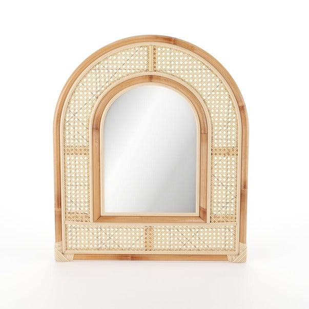 Rattan Wall Mirror, Wall Mounted or Leaning Boho Arch Mirror