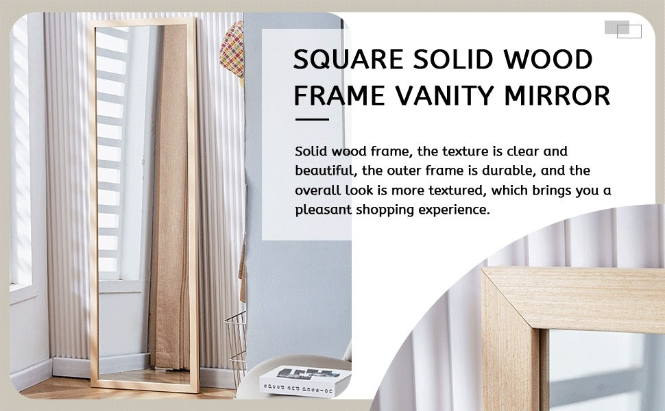 Thickened Light Oak Wood Full-Length Bedroom Mirror