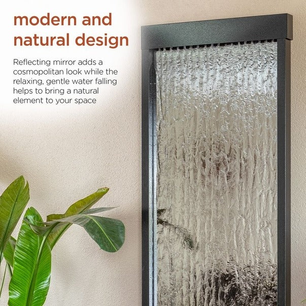 Silver Mirror Fountain w/ Decorative Stones & Halogen Light