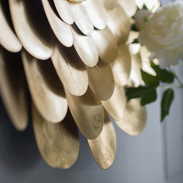 D31.5x3" Gold Mirrored Floral Wall Decor, Wall Mirror