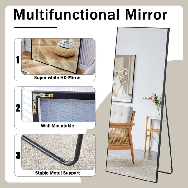 Solid Wood Full-Length Dressing Mirror Floor & Wall Mount