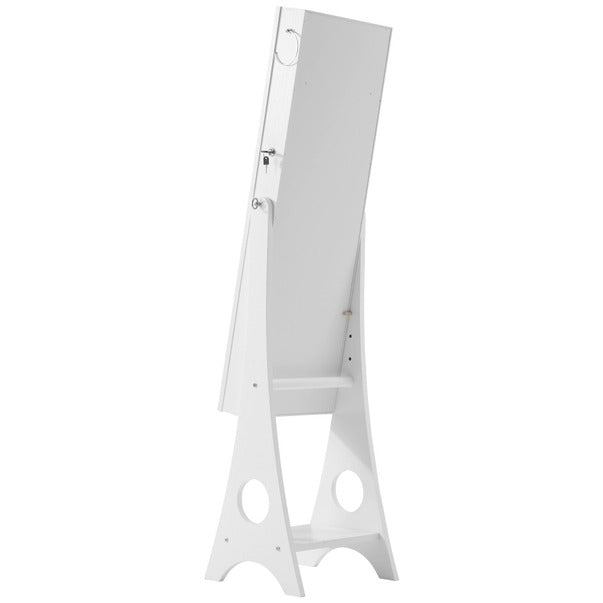 White Standing Storage Mirror with Led Light Frame