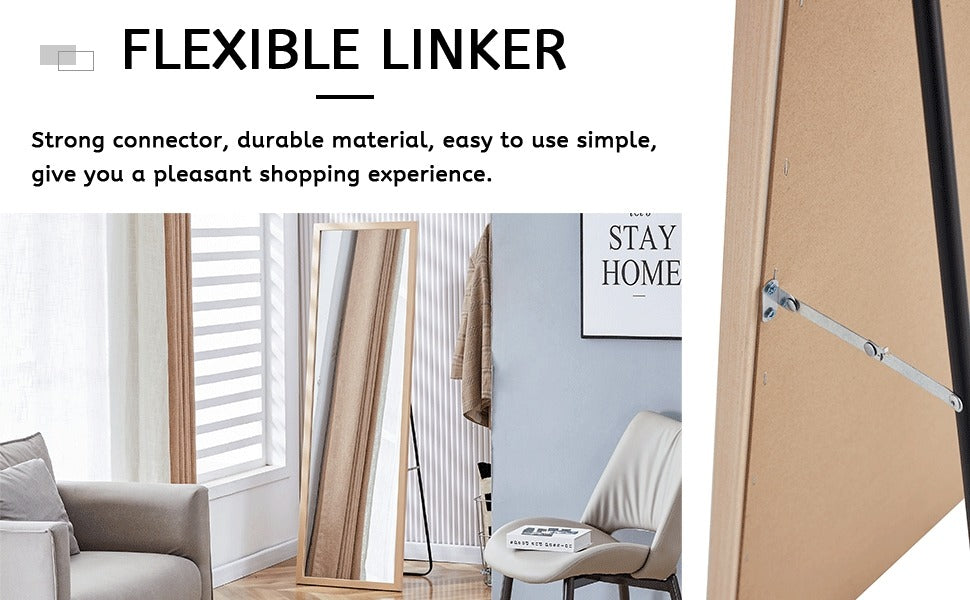Thickened Light Oak Wood Full-Length Bedroom Mirror