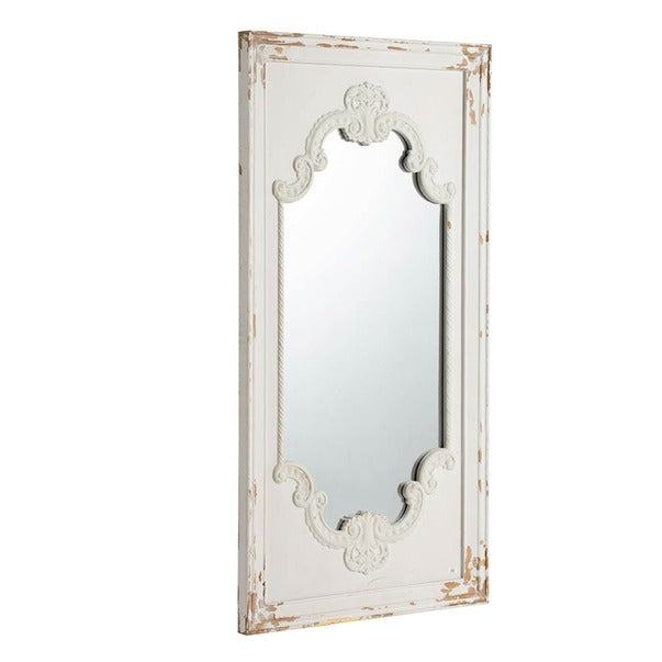 French Country Distressed White Mirror with Solid Wood Frame