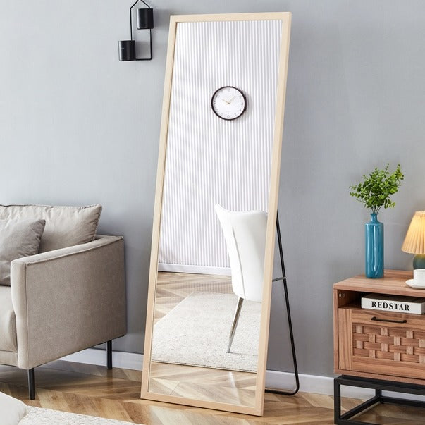 Thickened Light Oak Wood Full-Length Dressing Mirror