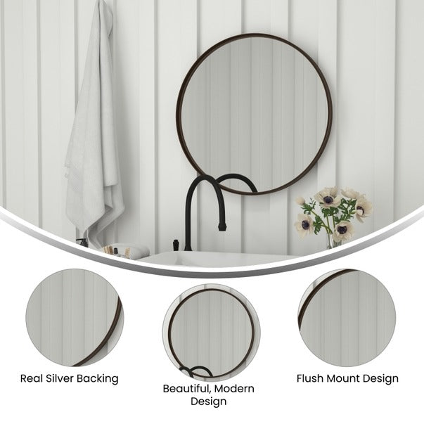 Hbcy 27.5" Round Bronze Metal Framed Accent Wall Mirror