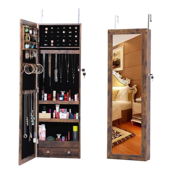 Brown Framed Hanging Storage Mirror, Drawers & Lock