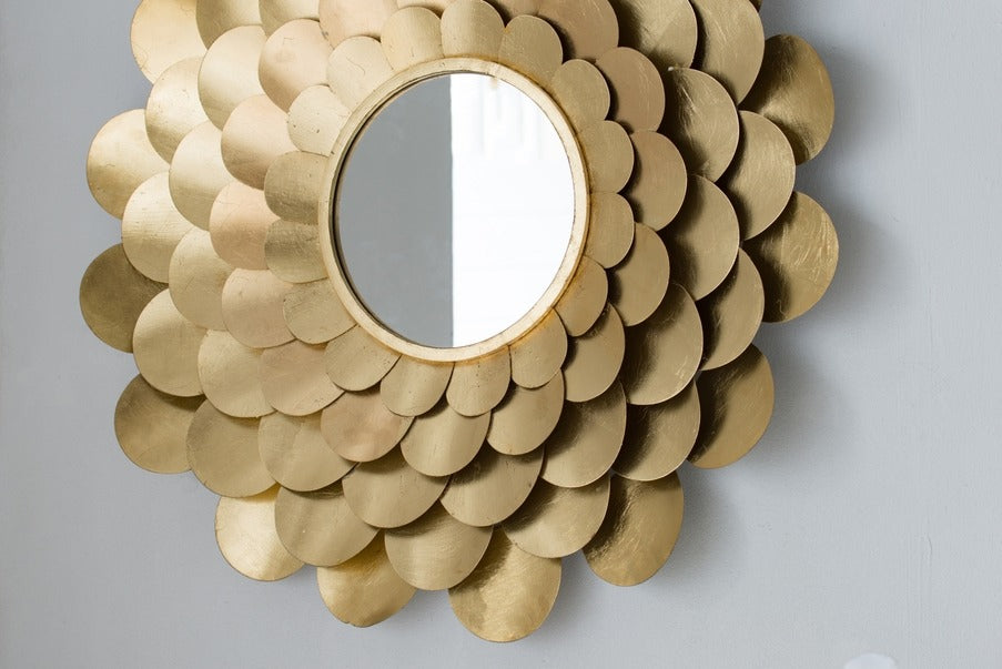 D31.5x3" Gold Mirrored Floral Wall Decor, Wall Mirror