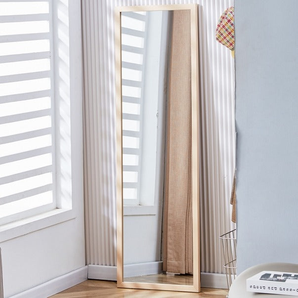 Thickened Light Oak Wood Full-Length Bedroom Mirror
