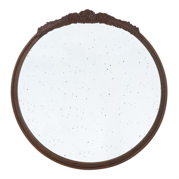 30"x30" Round Hand Carved Rose Antique Mirror Frame
