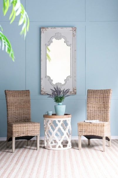 French Country Distressed White Mirror with Solid Wood Frame
