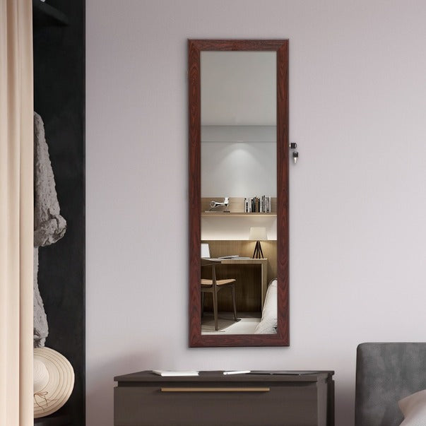 Brown Framed Hanging Storage Mirror with Lock