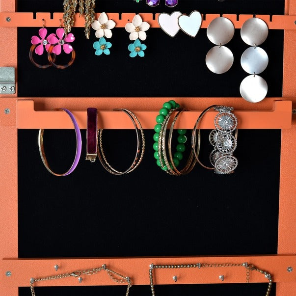 Orange Framed Hanging Storage Mirror w/ Led Lighting