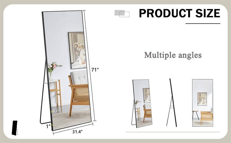 Solid Wood Full-Length Dressing Mirror Floor & Wall Mount