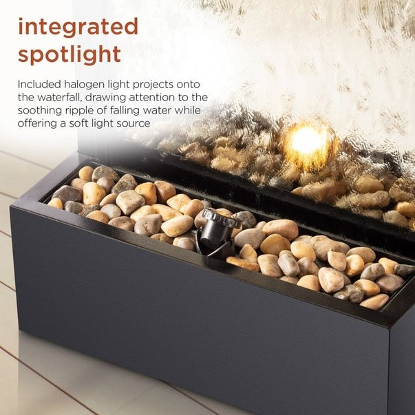 Silver Mirror Fountain w/ Decorative Stones & Halogen Light