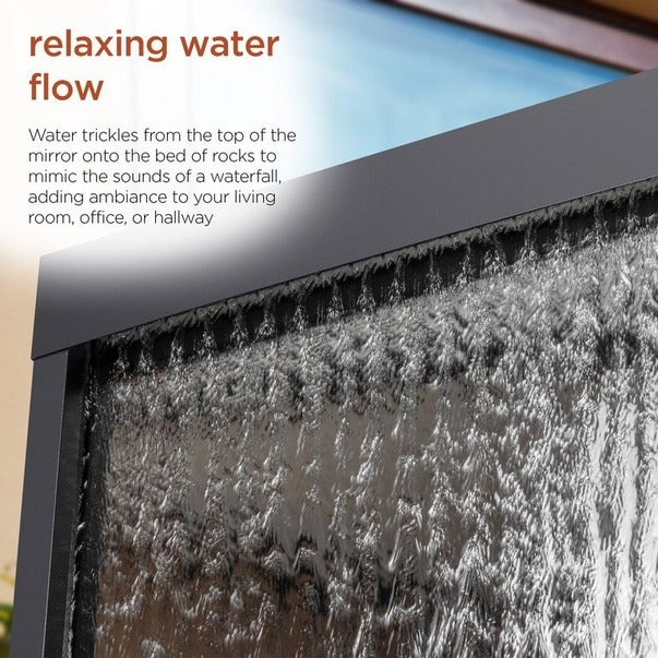 Silver Mirror Fountain w/ Decorative Stones & Halogen Light