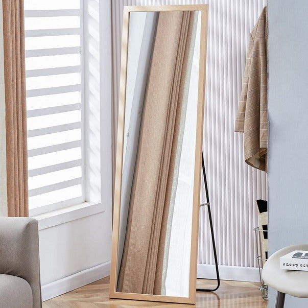 Thickened Light Oak Wood Full-Length Bedroom Mirror