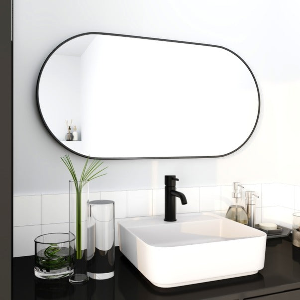 Black 18x35 Inch Oval Mirror with Aluminum Frame