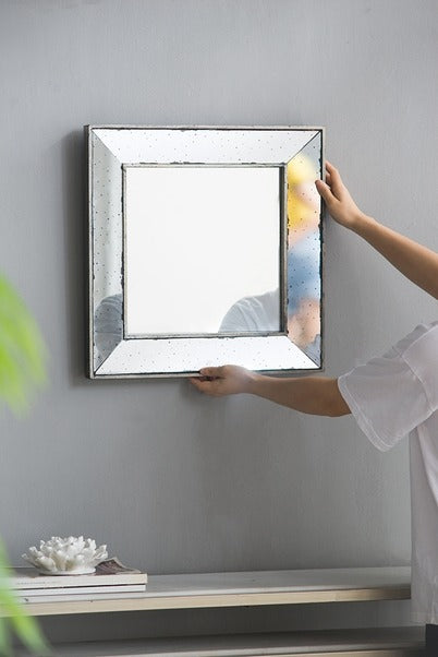 18" X 18" Distressed Silver Square Accent Mirror