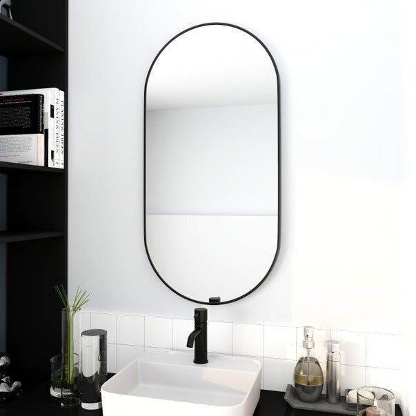 Black 18x35 Inch Oval Mirror with Aluminum Frame