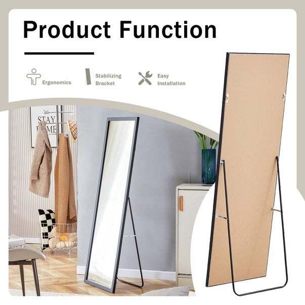 Third-Gen Black Wooden Full Body Floor Standing Mirror