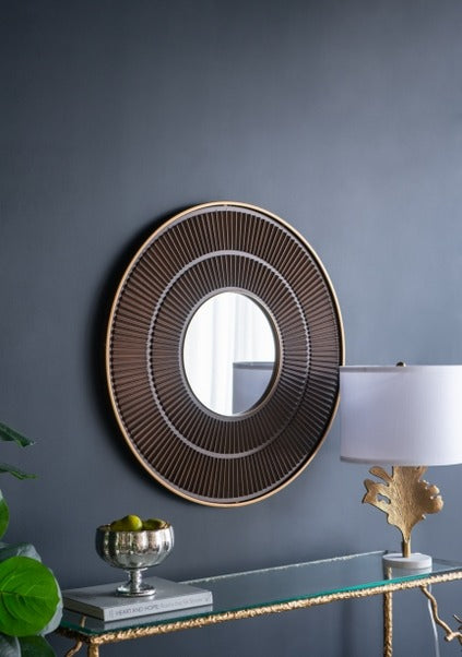 31.5x1x31.5" Round Carter Wooden Mirror with Gold Iron Frame