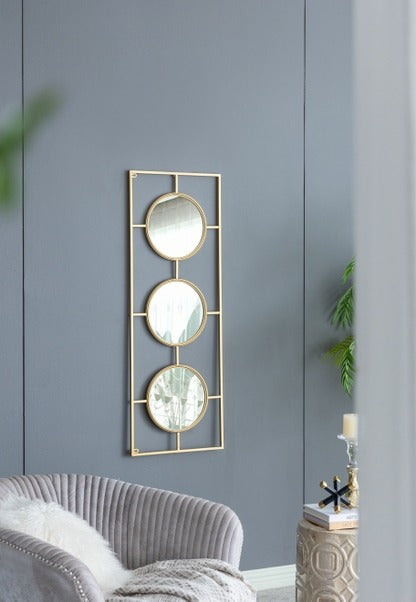 3 Mirror Piece Wall Mirror in Gold Rectangular Frame