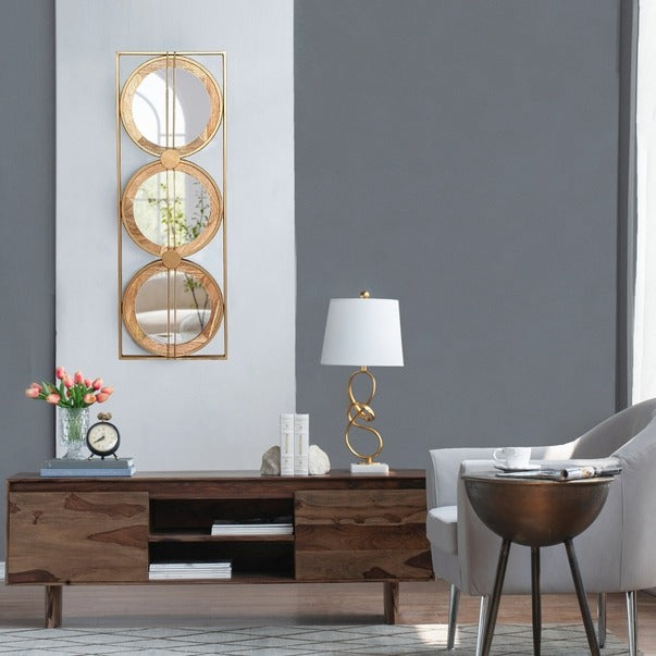 3 Mirror Piece Wall Mirror in Gold Rectangular Frame