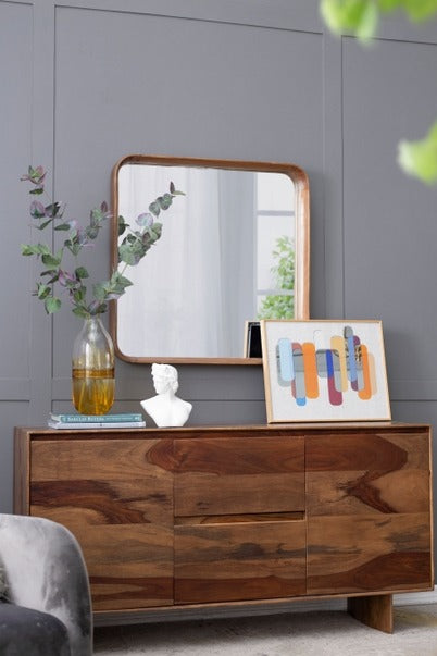 32"x32" Square Mirror with Wood Frame Wall Mirror