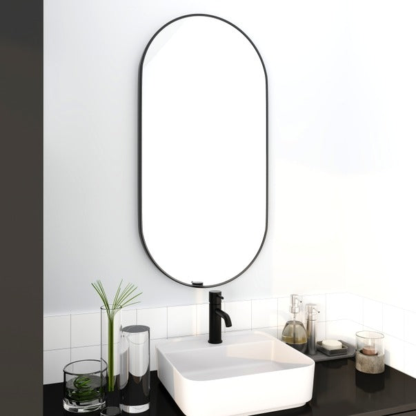 Black 18x35 Inch Oval Mirror with Aluminum Frame