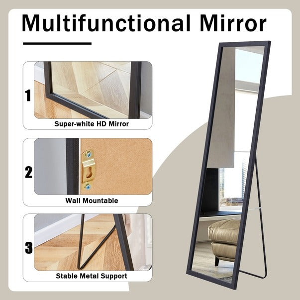 Third-Gen Black Wooden Full Body Floor Standing Mirror