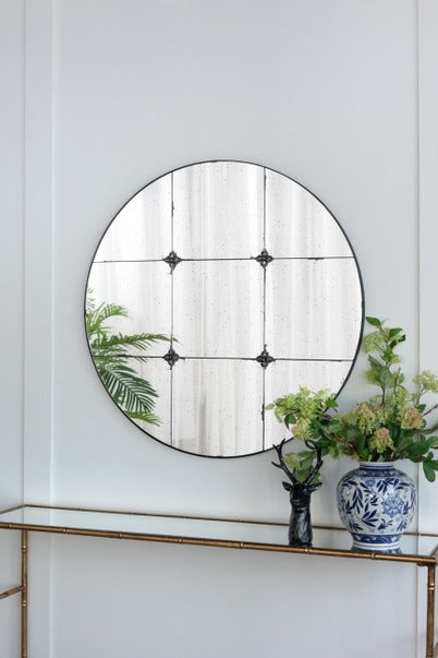 D36" Traditional Decor Style Round Antique Glass Wall Mirror