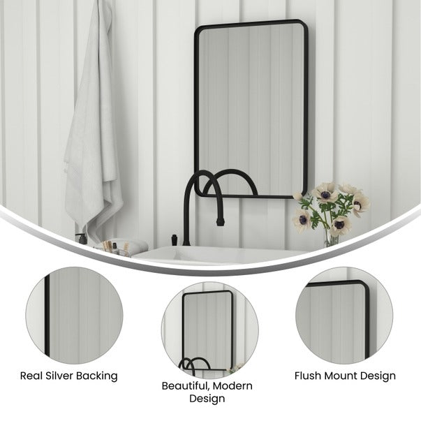 Hbcy Black 20" X 30" Rectangle Metal Frame Wall Mirror