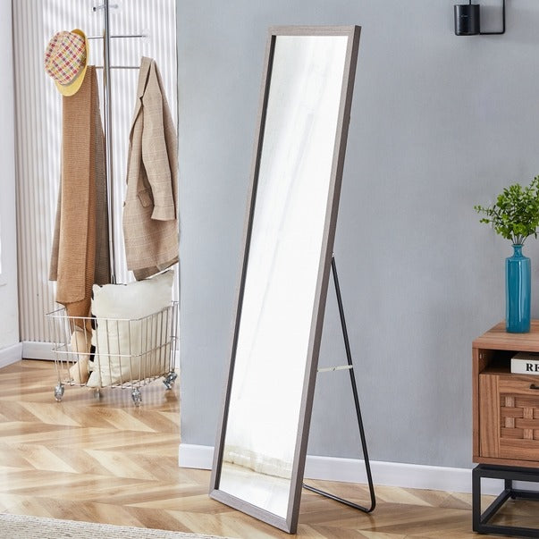 Thick Gray Wood Grain Solid Wood Full-Length Mirror