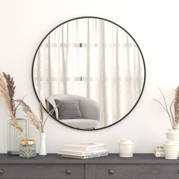 36" Round Black Metal Framed Accent Wall Mirror