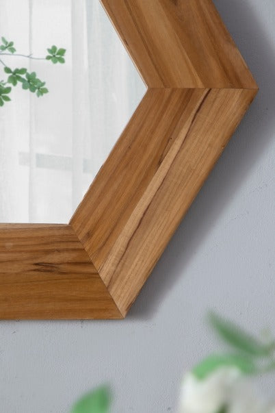 18.5" X 18.5" Hexagon Mirror with Natural Wood Frame