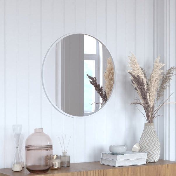 Hbcy 24" Round Silver Metal Framed Accent Wall Mirror