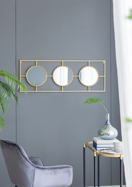 3 Mirror Piece Wall Mirror in Gold Rectangular Frame