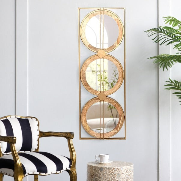 3 Mirror Piece Wall Mirror in Gold Rectangular Frame