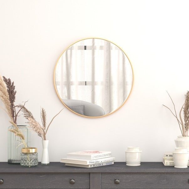 24" Round Gold Metal Framed Accent Wall Mirror