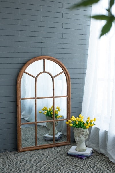 34x54.3" Large Arched Accent Mirror with Brown Frame