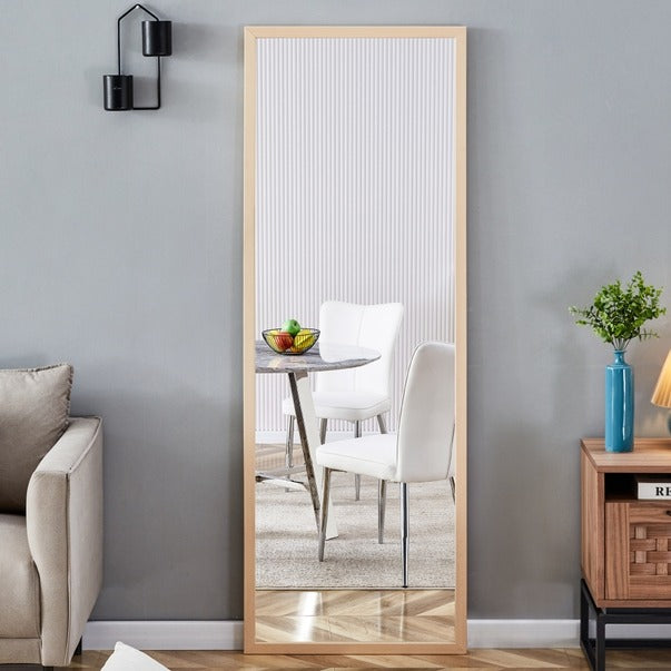 Thickened Light Oak Wood Full-Length Dressing Mirror