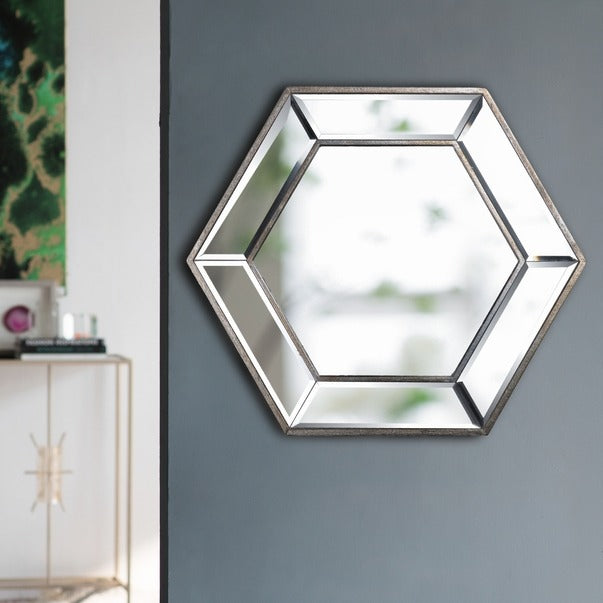 20" X 18" Hexagon Wall Mirror with Contemporary Glass Design