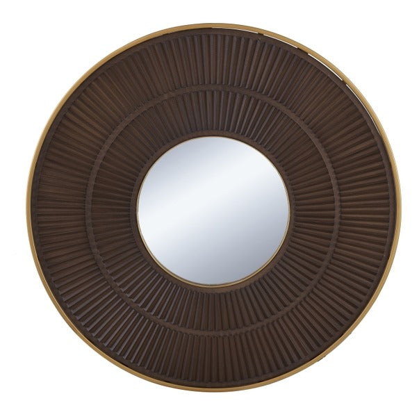 31.5x1x31.5" Round Carter Wooden Mirror with Gold Iron Frame