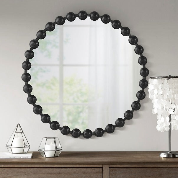 Round Iron Framed Wall Decor Mirror, Black